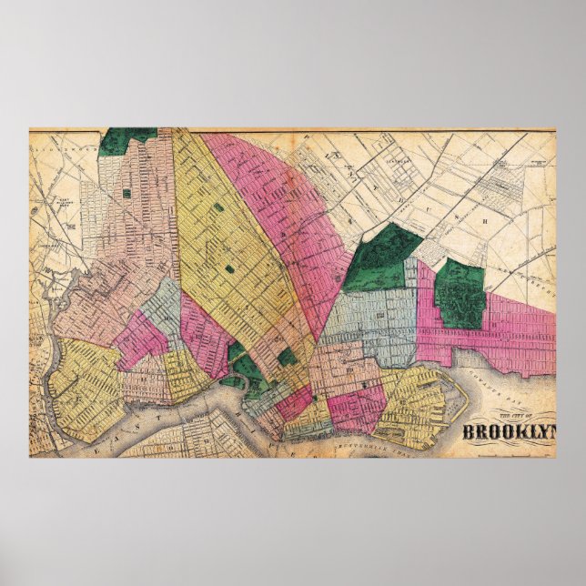 Vintage detaillierte Brooklyn-Karte Poster (Vorne)