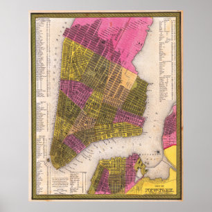 Vintage detaillierte New York-Karte Poster 1847