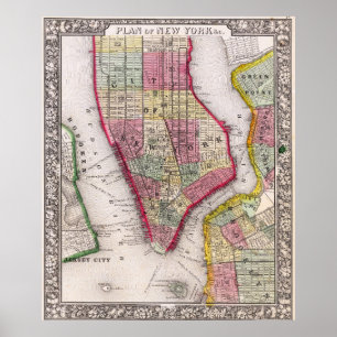 Vintage detaillierter New York Stadtplan Poster 18