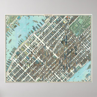 Vintage detailliertes New York Stadtplan Poster 19