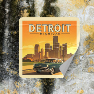 Vintage Detroit Michigan Quadratischer Aufkleber