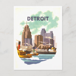 Vintage Detroit Reiseplakat Postkarte