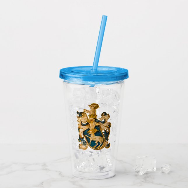 Vintage deutsche Blue-Aries-Wappen Acryltrinkbecher (Rückseite Ice)