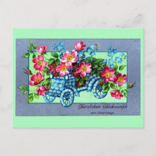 Vintage deutsche Blume Auto Happy Birthday Postkarte