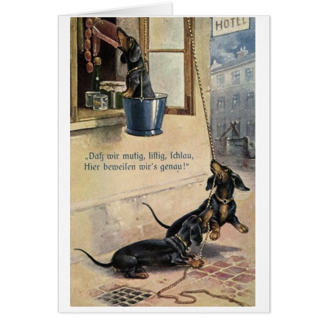 Vintage - Deutsche Dachshunde stehlen Wurst, (Vorne)