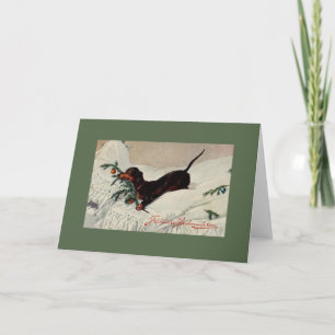 Vintage deutsche Dackel Weihnachtsgrüßkarte Feiertagskarte