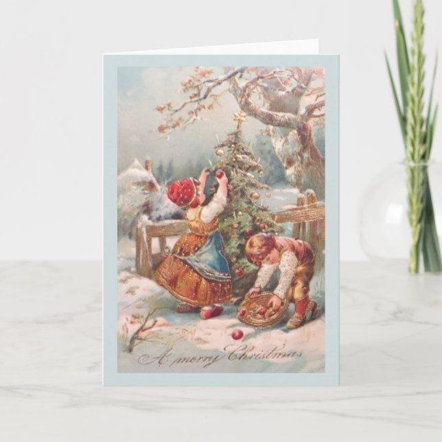 Vintage Deutsche Kinderweihnachtskarte Feiertagskarte (Vorderseite)
