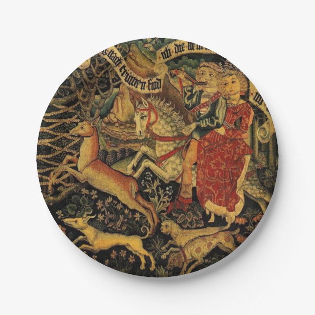 Vintage Deutsche Mittelalterliche Renaissance Lieb Pappteller (Vorderseite)