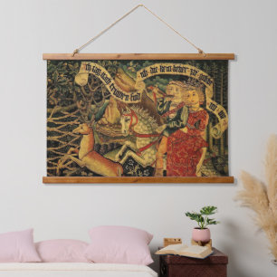 Vintage Deutsche Mittelalterliche Renaissance Lieb Wandteppich Mit Holzrahmen