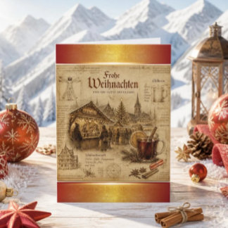 Vintage-Deutscher-Weihnachtsmarkt-Glühwein-Feierta Feiertagskarte