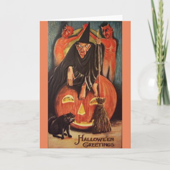 Vintage Devlish Halloween Karte (Vorderseite)