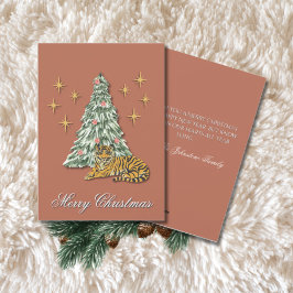 Vintage Dimensional Illusion Pink Tiger Christmas Feiertagskarte
