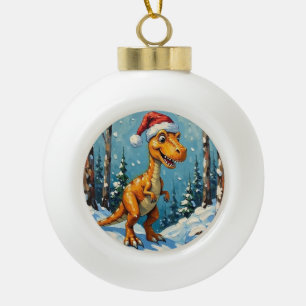 Vintage-Dinosaur mit Weihnachtsmannmütze Weihnacht Keramik Kugel-Ornament
