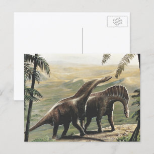 Vintage Dinosaurier, Amargasaurus mit Palmen Postkarte