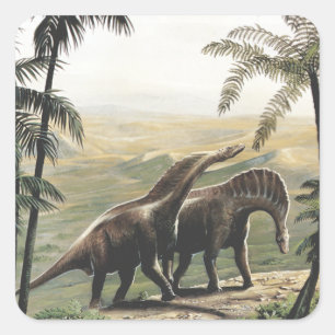 Vintage Dinosaurier, Amargasaurus mit Palmen Quadratischer Aufkleber