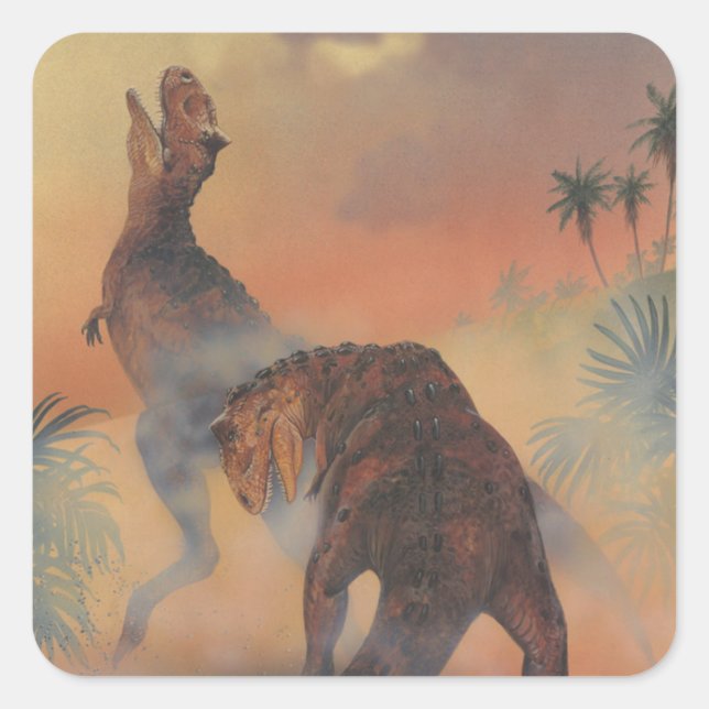 Vintage Dinosaurier, Carnotaurus Roaring im Dschun Quadratischer Aufkleber (Vorderseite)