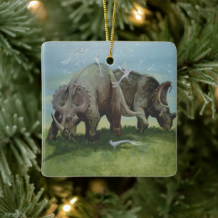 Vintage-Dinosaurier, Centrosaurus grast auf einer Keramikornament