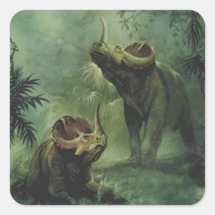 Vintage Dinosaurier, Centrosaurus im Dschungel Quadratischer Aufkleber