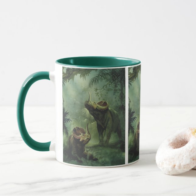 Vintage Dinosaurier, Centrosaurus im Dschungel Tasse (Mit Donut)
