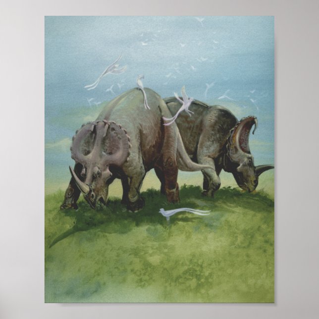 Vintage Dinosaurier, Centrosaurus Weideland auf We Poster (Vorne)