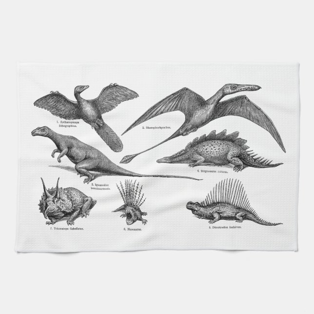 Vintage Dinosaurier-Illustrations-Retro Küchentuch (Horizontal)