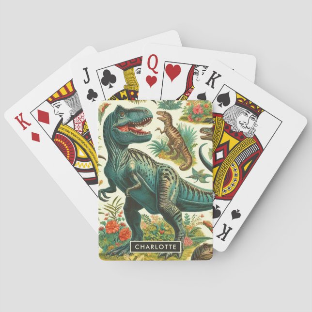 Vintage Dinosaurier-Malerei Spielkarten (Rückseite)