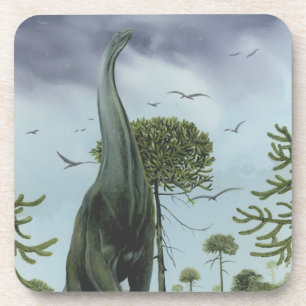 Vintage-Dinosaurier, Sauroposeidon mit fliegenden  Getränkeuntersetzer