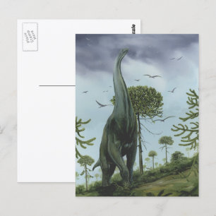 Vintage Dinosaurier, Sauroposeidon mit Vögeln flie Postkarte