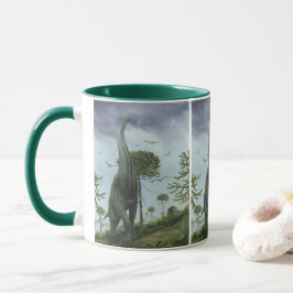 Vintage Dinosaurier, Sauroposeidon mit Vögeln flie Tasse