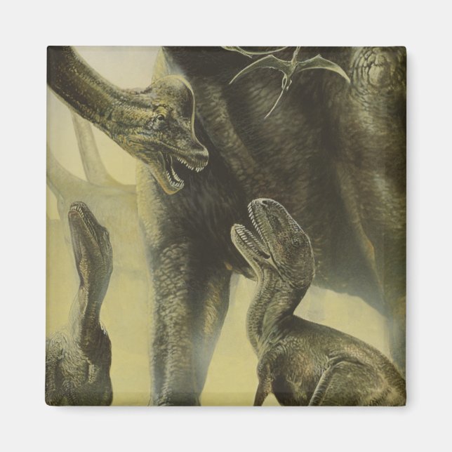 Vintage Dinosaurier, Torvosaurus und Brachiosaurus Magnet (Vorne)