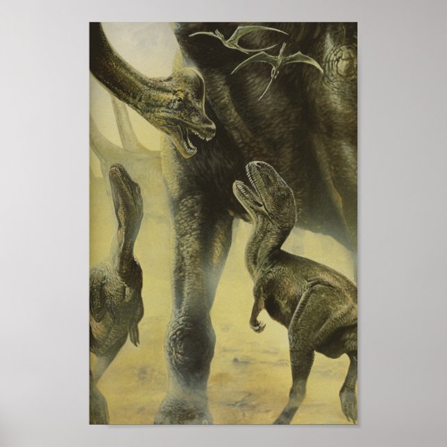 Vintage Dinosaurier, Torvosaurus und Brachiosaurus Poster (Vorne)