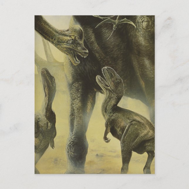 Vintage Dinosaurier, Torvosaurus und Brachiosaurus Postkarte (Vorderseite)