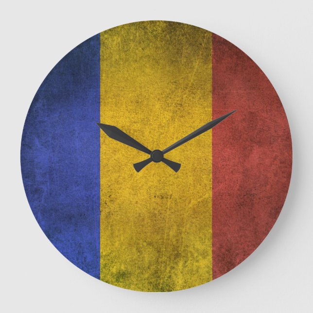 Vintage Distressed Flag of Romania Große Wanduhr (Vorderseite)