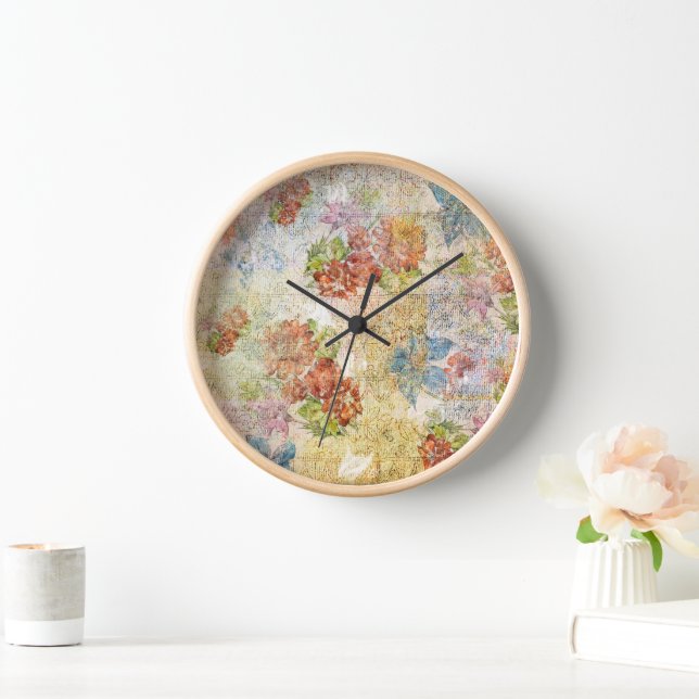 Vintage Distressed Flower Pattern Uhr (Zuhause)