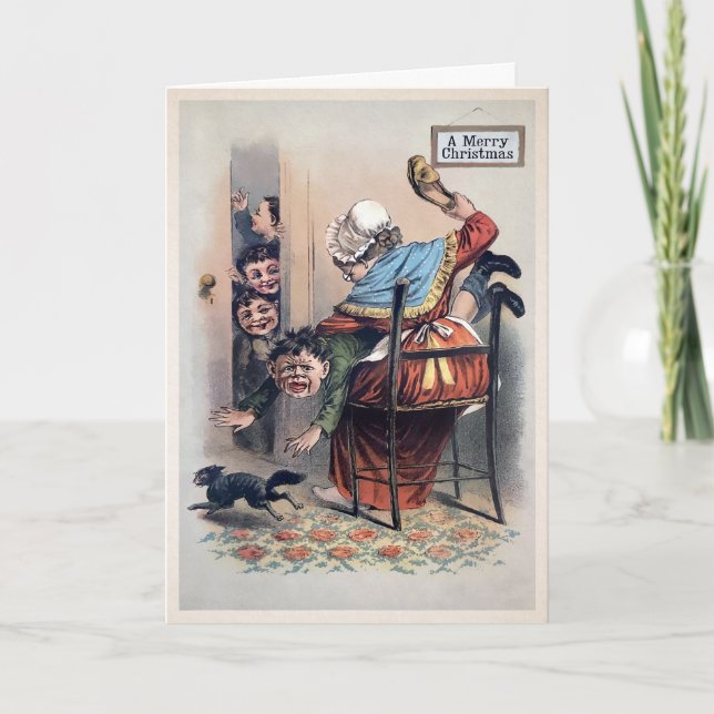 Vintage disziplinierte Kinderweihnachtskarte Feiertagskarte (Vorderseite)