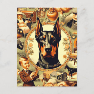 Vintage-Dobermann-Illustration Postkarte