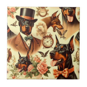 Vintage-Dobermann nahtlose Illustration Fliese
