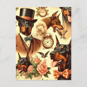 Vintage-Dobermann nahtlose Illustration Postkarte