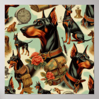 Vintage-Dobermann-Nahtlose Malerei