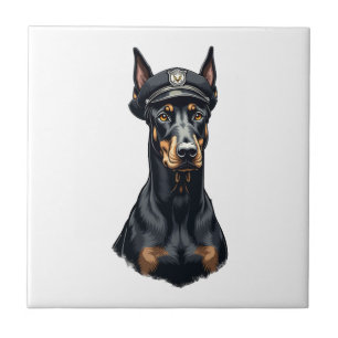 Vintage Dobermann Polizeihund Porträt Schwarz-Weiß Fliese