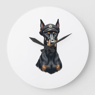 Vintage Dobermann Polizeihund Porträt Schwarz-Weiß Große Wanduhr