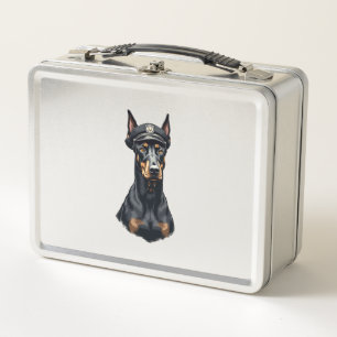 Vintage Dobermann Polizeihund Porträt Schwarz-Weiß Metall Brotdose