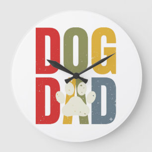 Vintage Dog Dad Pfotenabdruck Retro-Typografie-Shi Große Wanduhr