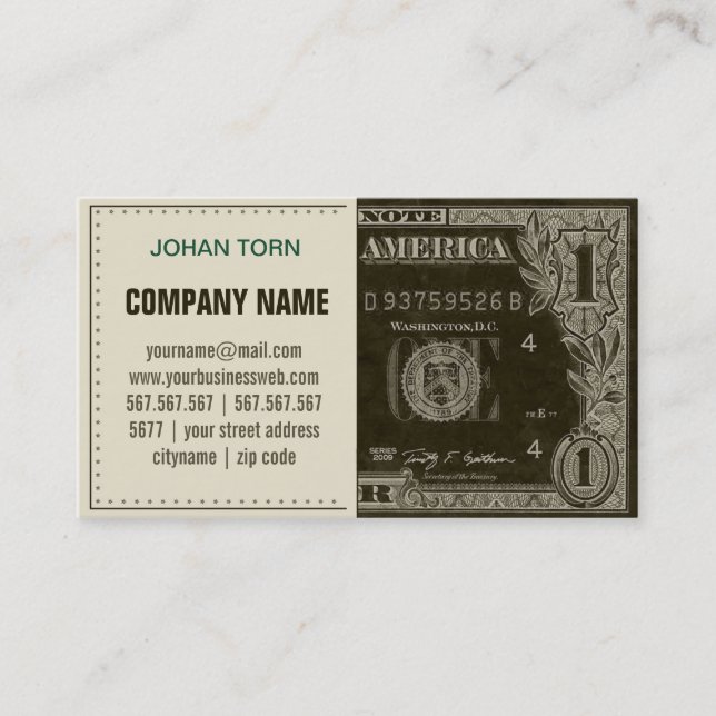 Vintage Dollar Visitenkarte (Vorderseite)