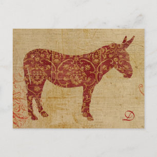 Vintage Donkey-Silhouette Monogramm Postkarte