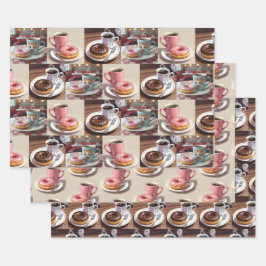 Vintage Donuts und Kaffee zum Geburtstag Geschenkpapier Set
