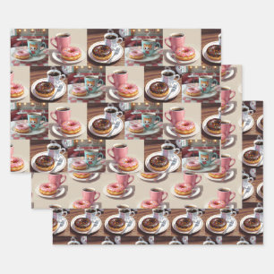Vintage Donuts und Kaffee zum Geburtstag Geschenkpapier Set