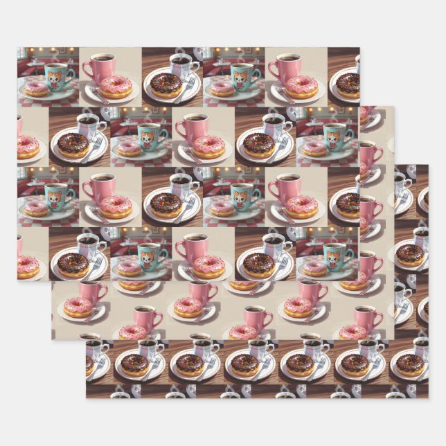 Vintage Donuts und Kaffee zum Geburtstag Geschenkpapier Set (Set)