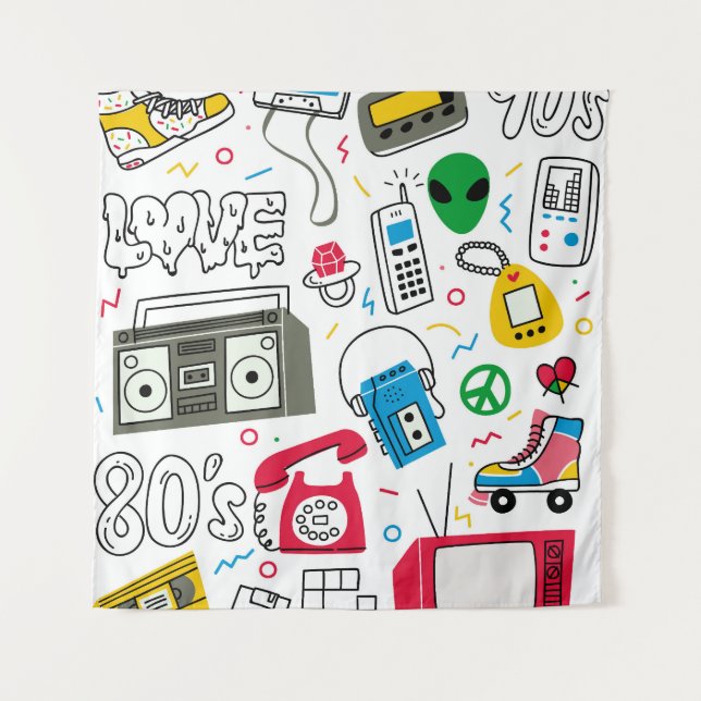 Vintage Doodle-Kollektion der 80er Jahre. Wandteppich (Vorderseite)