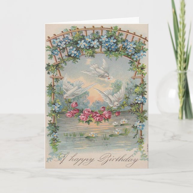 Vintage Dosen und Rose Geburtstagskarte Karte (Vorderseite)